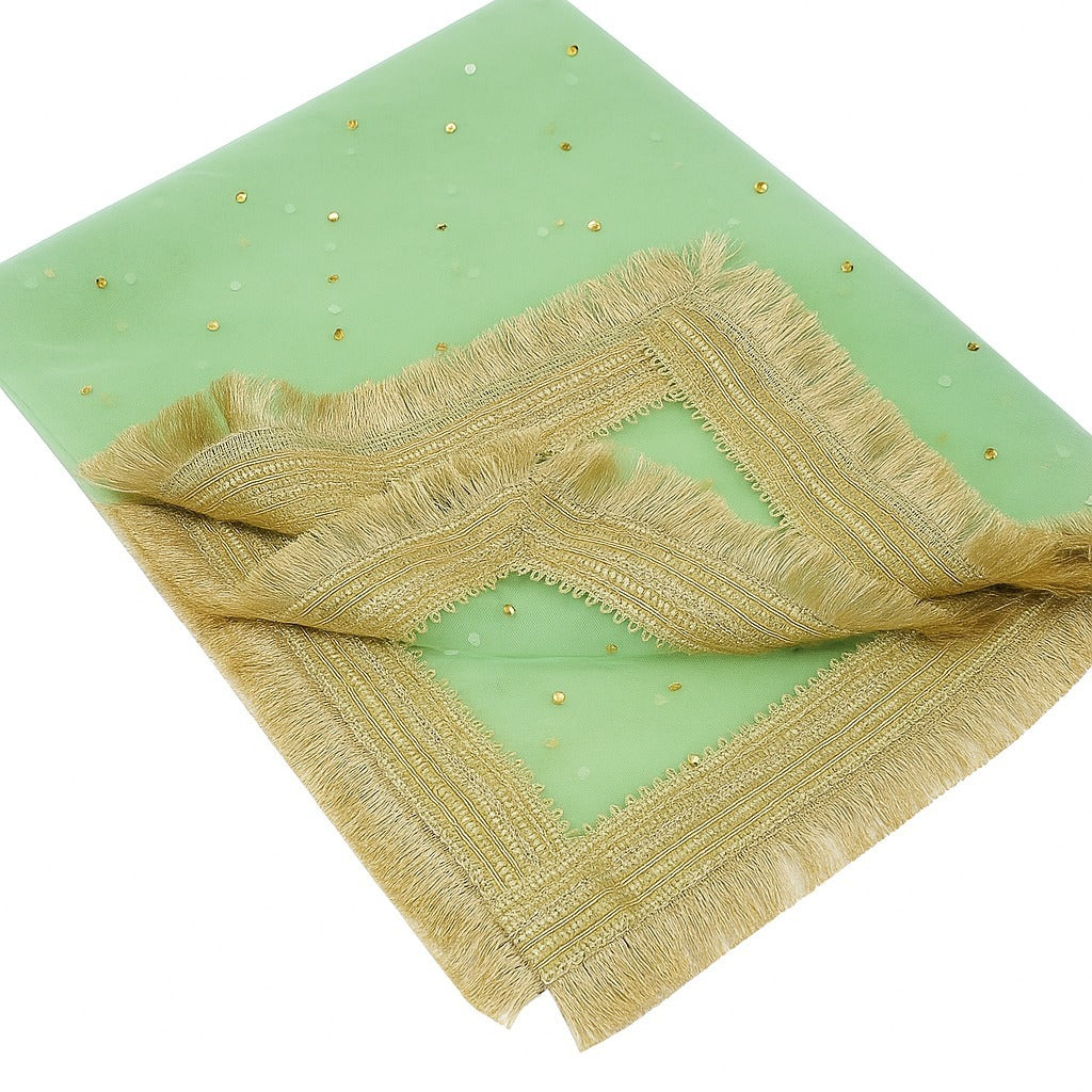 Mint Green Bridal Dupatta - Net Fabric with Stone Work