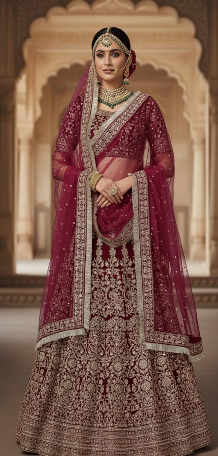 Mehroon Net Bridal Dupatta - Resized 500x1024