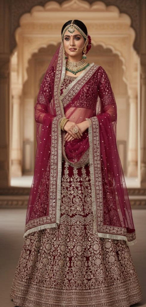 Mehroon Net Bridal And Fancy Dupatta