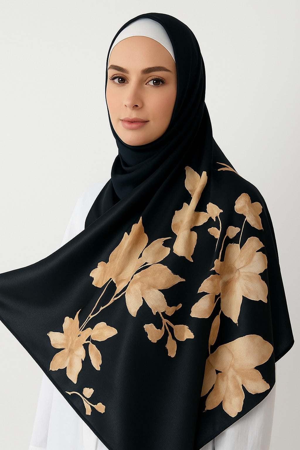 Black floral satin hijab/ scarf