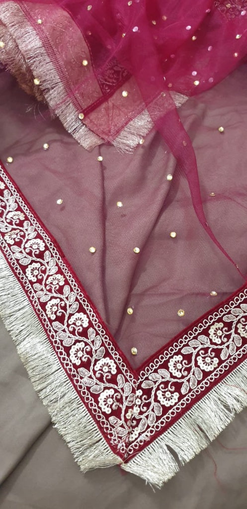 Mehroon Net Bridal And Fancy Dupatta
