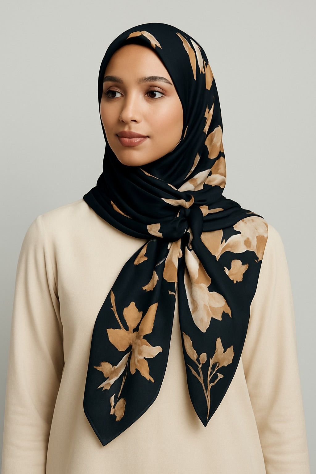Black floral satin hijab/ scarf